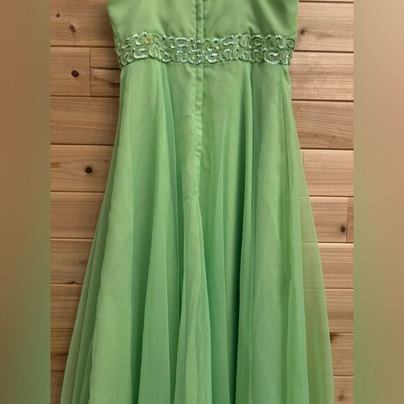 Vintage Mike Benet Size Small Lime Green Sequin Babydoll Chiffon Prom Dress - Picture 10 of 13